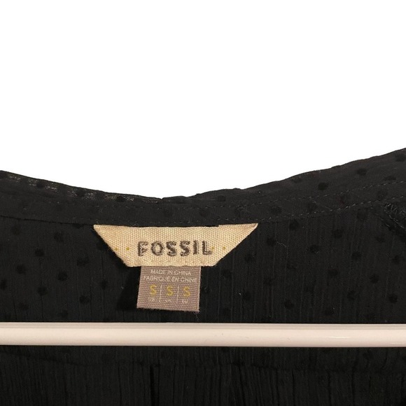 FOSSIL All Black Swiss Dot Semi Sheer Top w/Cape Sleeve - Picture 5 of 8